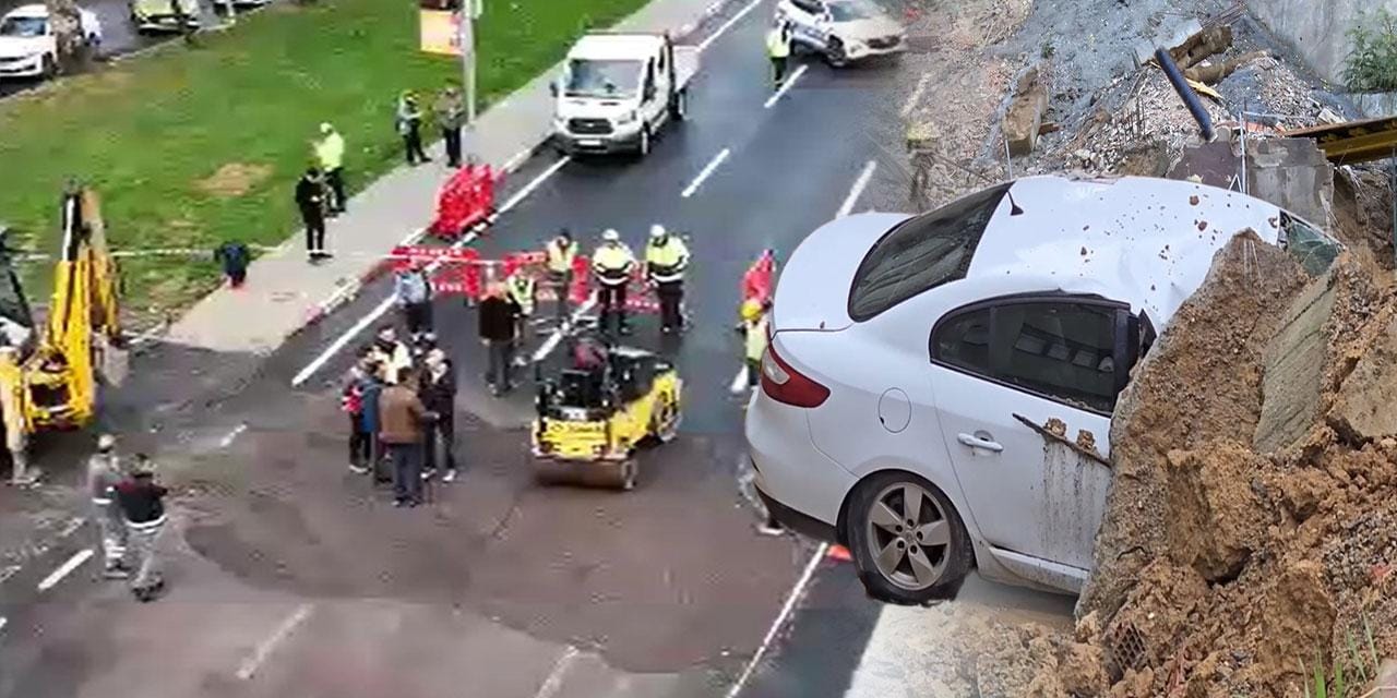 Sağanak İstanbul’u fena vurdu! Yol çöktü toprak kaydı: İstinat duvarı 3 aracın üzerine böyle çöktü
